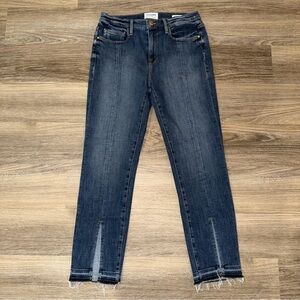 Frame Le Nouveau Straight Split Front Raw Hem Ankle Jeans Medium Blue Wash 29